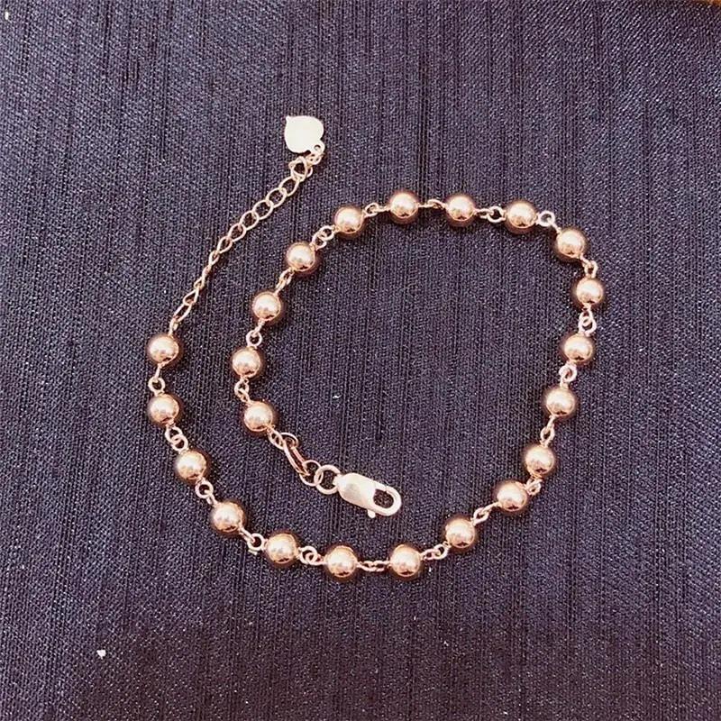 585 Purple Gold Color Gold Plated Rose Gold Round Bead Bracelet Korean Version Fashionable Personalized High-End Adjustable Jewelry