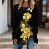 Women Long Sleeve Tunic Top Print Crew Neck Loose Fit Blouse With Pockets Casual Daily Wear Ladies Tops