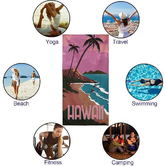 Hawaii Beach Towel Oversized 36"x72" Quick Dry Sand Free Coconut Palm Tree Beach Towels Soft Lightweight Microfiber Towels for Swim Pool Camping