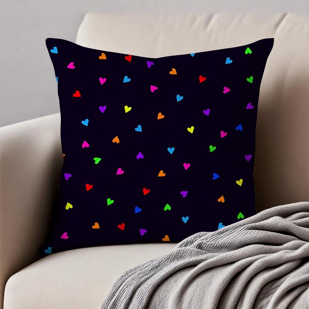 Dreamy Rainbow Love Fashion Patterns Cushion Cover Pillowcase Anti-Dustmite Invisible Zipper Short Plush Sofa Cushion