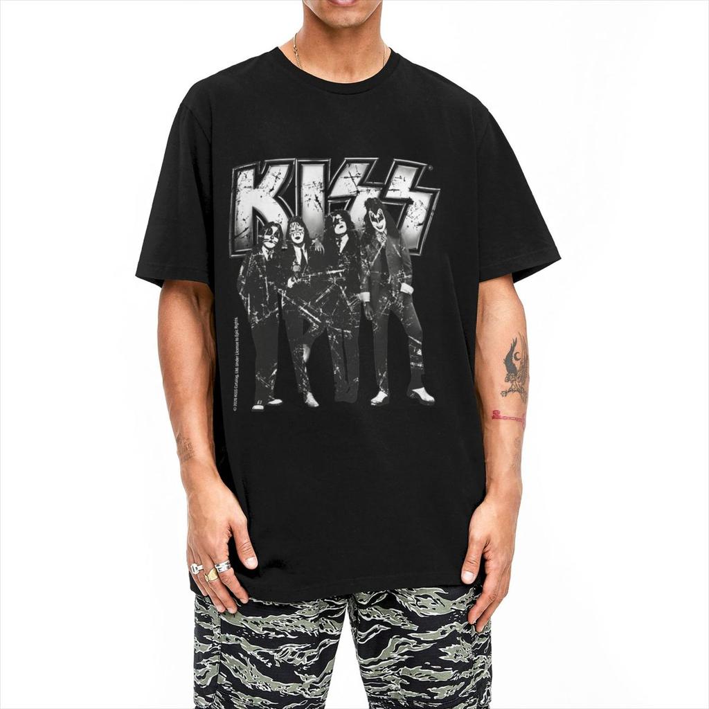 Men's Kiss Band T-Shirts Rock and Roll 100% Cotton Top Tees Summer Y2K Funny Short Sleeve O-Neck Trendy Casual T Shirt