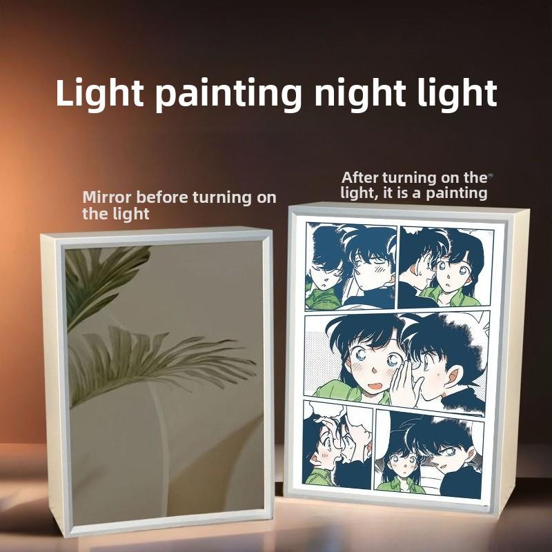 21cm/8.27in Anime Detective Conan Light Painting Mirror Lamp 3D Peripherals Bedroom Led Night Desktop Crafts Gift Toy Decorative