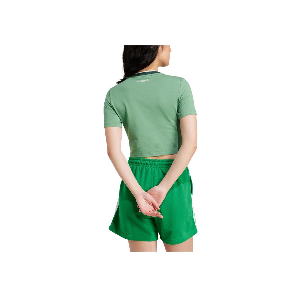 Adidas Originals Badge Slim 3-Stripes T-Shirt Comfortable Versatile Round Neck Short Sleeve Women Tops Green IY5238