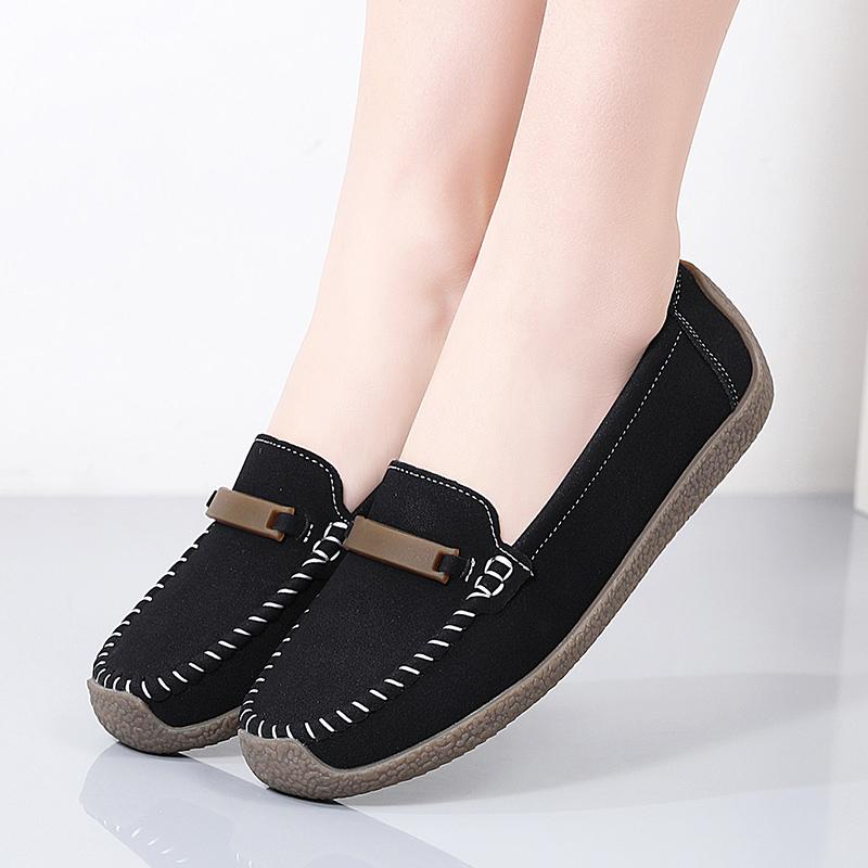 Fashion Women Suede Flats Slip on Soft Sole Walking Shoes Comfortable Low-cut Mother Loafers Casual Daily Shoes Size 35-43