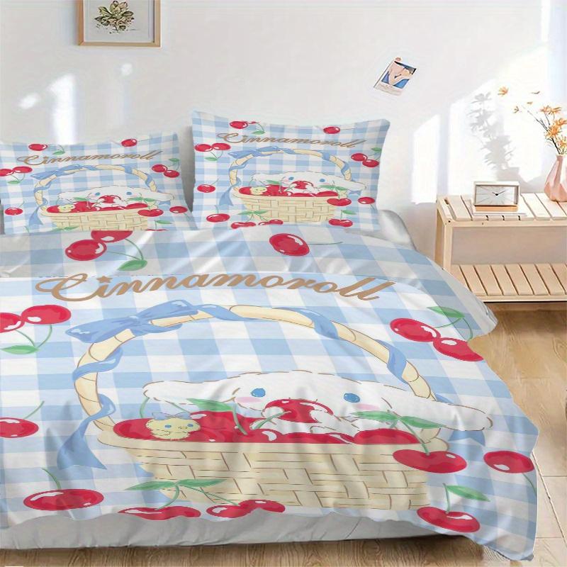 

3pcs Cherry & Cinnamoroll Pattern Bedding Set, Including 1 Quilt Cover and 2 Pillow Shams, Without Filling, Soft and Comfortable Home Bedroo 135x200cm