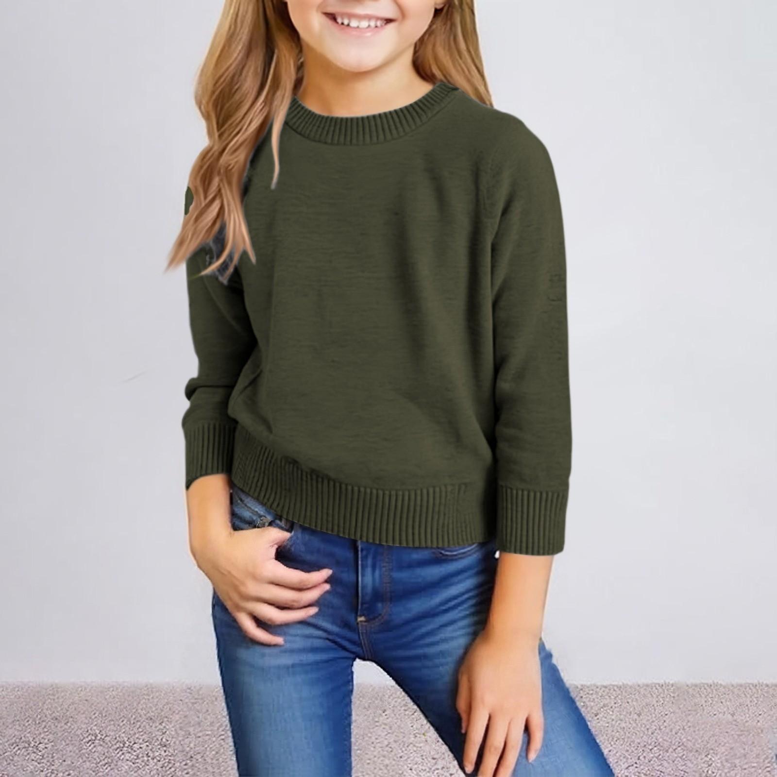 

Детская мода Повседневный свитер с круглым вырезом Вязаный базовый топ 100