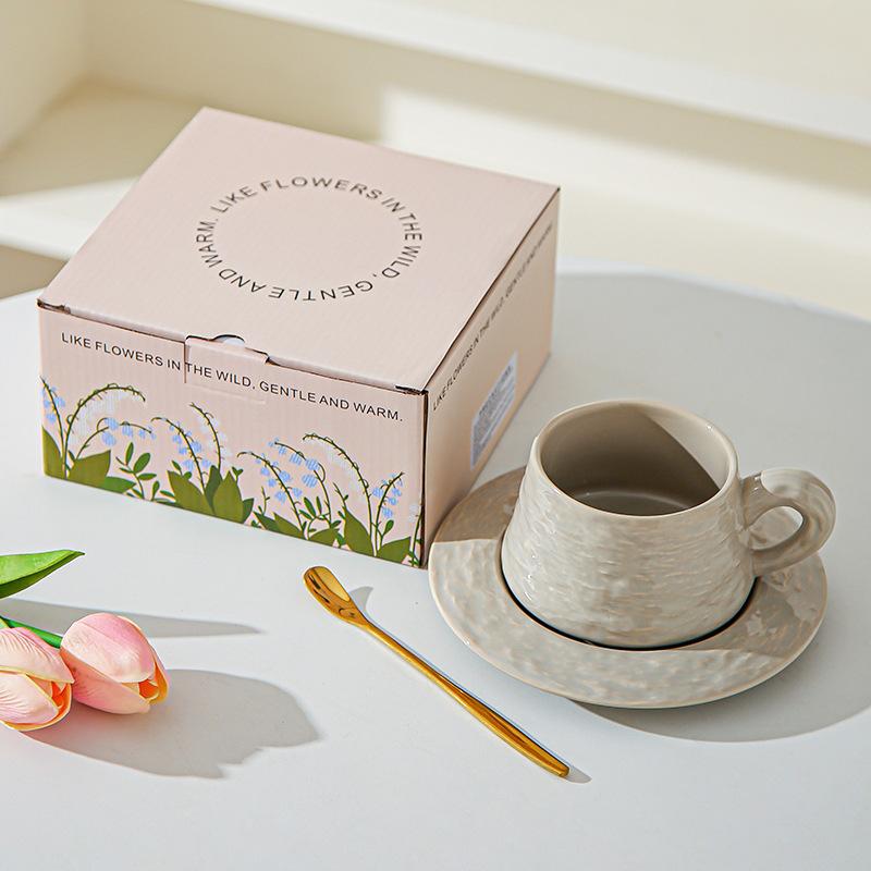 High end Stone patterned Ceramic Coffee Cups and Saucers for Office High Value Light Luxury Coffee Cups for Couples Breakfast Cup Souvenirs