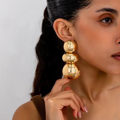 European and American Style Geometric Circular Oval Splicing Thick Earrings, Street Photography Travel and Vacation Zircon