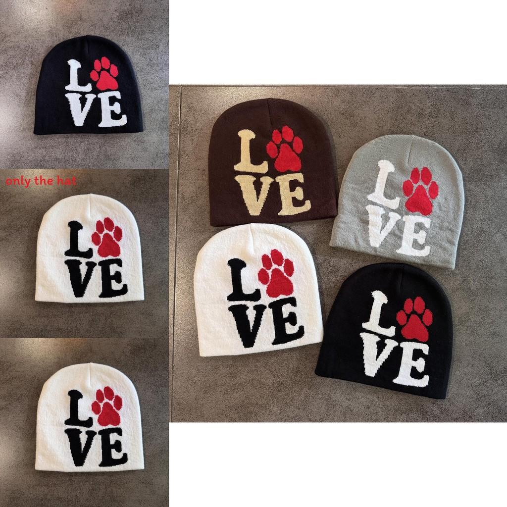 Letter Dog Paw Pattern Neutral Casual Warm Knitted Hat For Street Style Fashion