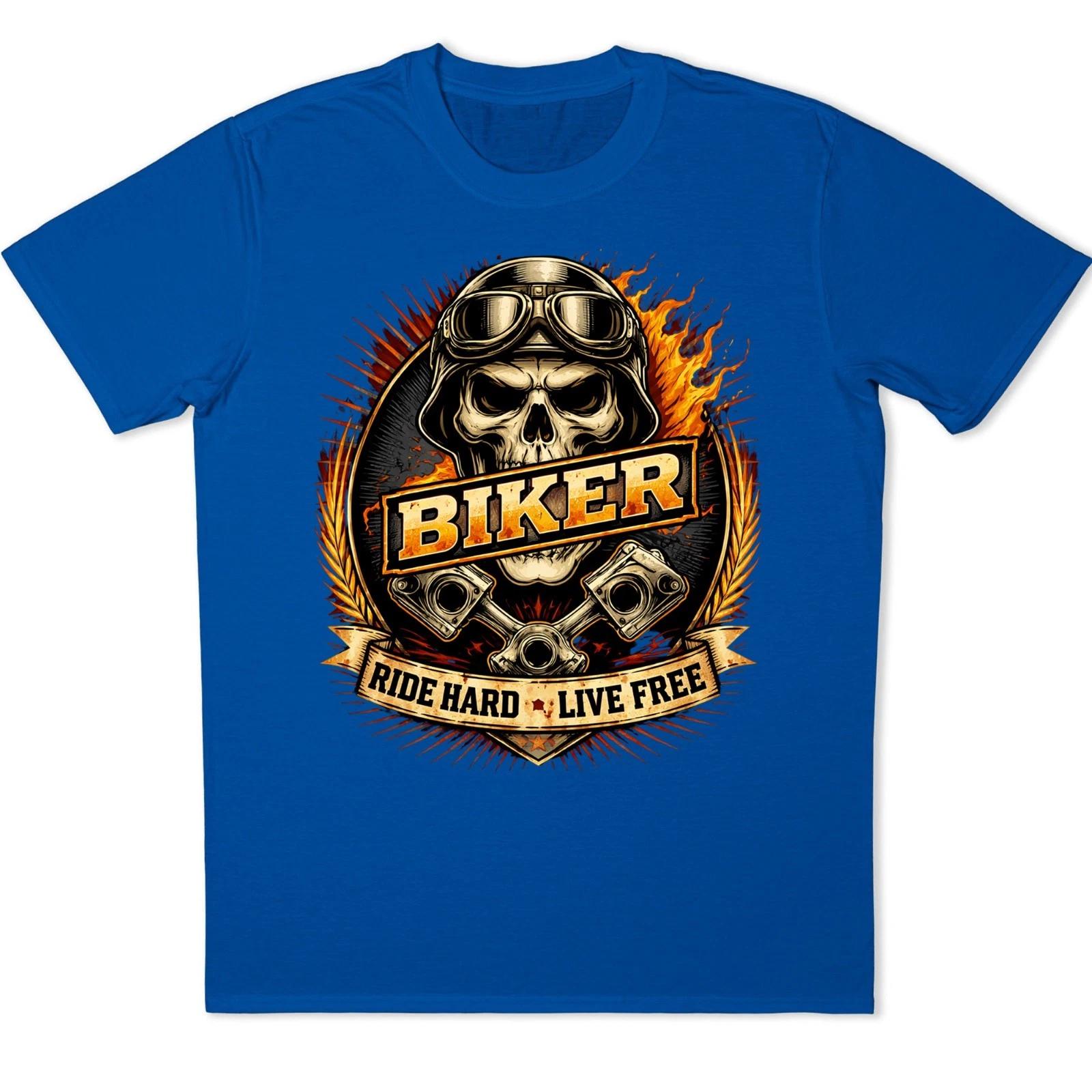 Biker Skull Ride Hard Live Free Motorcycle Graphic T Shirt Rider Brotherhood Tee L