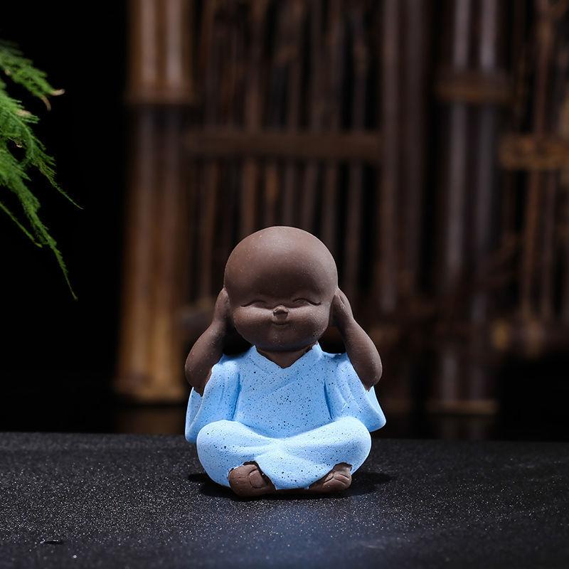 4Pcs Mini Monk Tea Pet Ornaments – Ceramic Zen Figurines for Tea Table, Bonsai, and Home Decoration