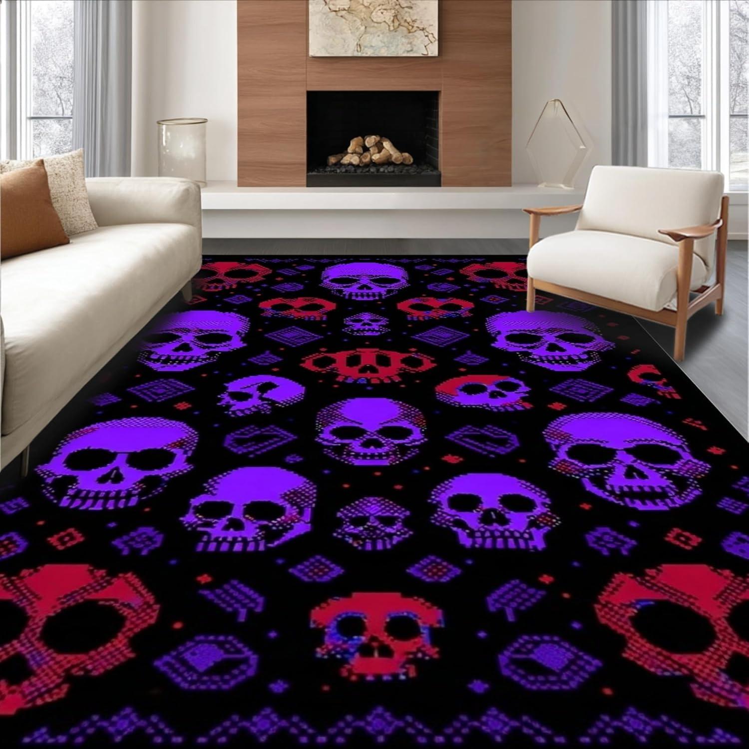 

Vintage Dark Style Living Room Carpet Halloween Skull Print Bedroom Rug Machine Washable Large Area Coffee Table Mat Alfombra 50x80cm (19x31inch)