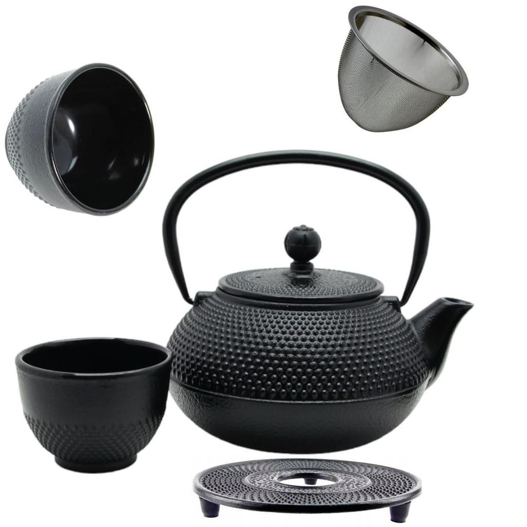 CAST IRON KETTLE 0.8L TEA AND HERB INFUSER 2x CUPS PLATE