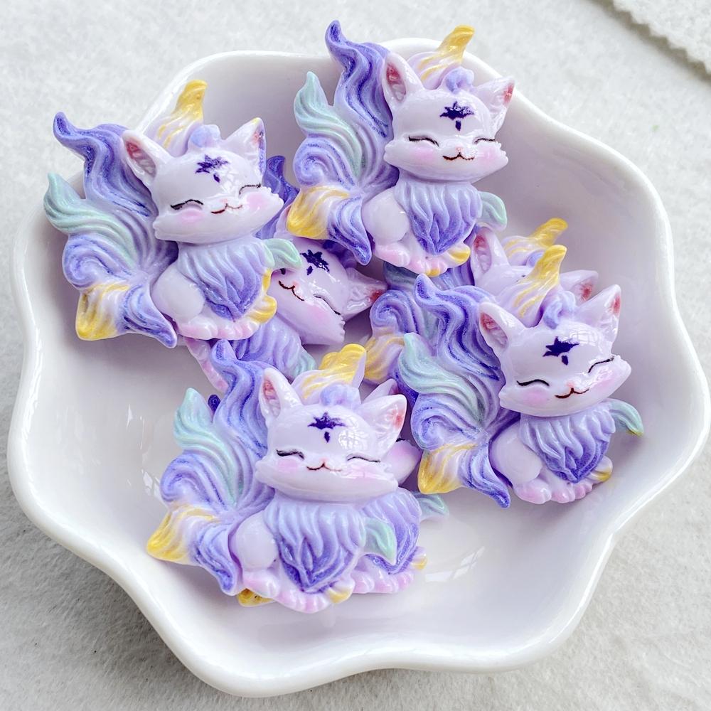 10Pcs Cute ResinMixed Rainbow Cartoon Cat Flatback Figurines - for Scrapbooking, Wedding Decor & DIY Jewelry Making Accessories