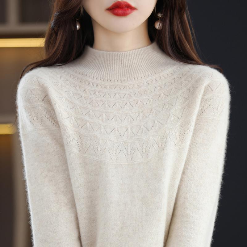 Women's Half Turtleneck Sweater, Qinghe Cashmere, 30% Cashmere 70% Wool, Winter Knitted Pullover Autumn Sweater Cashmere Sweater
