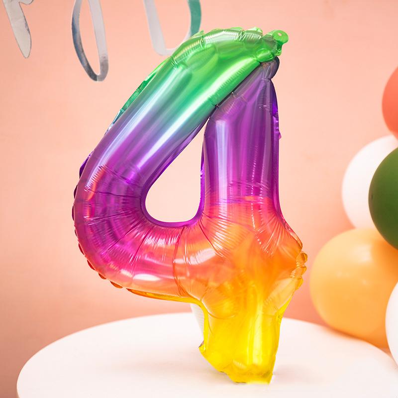 1pc 16inch New Rainbow 0-9 Gradient Number Aluminum Foil Balloons Birthday Celebration Party Decoration Children's Toy Balloon