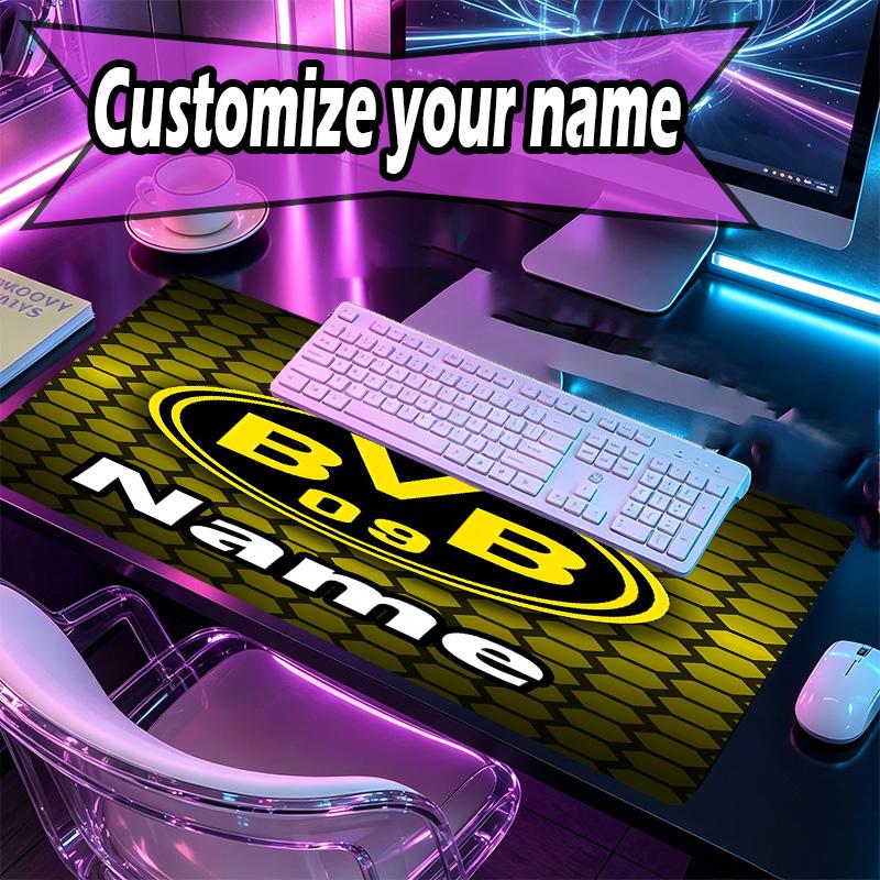 Custom Name Personalized Borussia Dortmund Pattern Mousepad, Laptop PC Desk Mat, Decorative Desk Mat for Home Keyboard Pad Gift