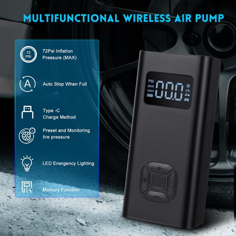 Wireless Air Compressor for Basketball Car Tire Inflator 6500mAh Portable Electric Pump Inflator