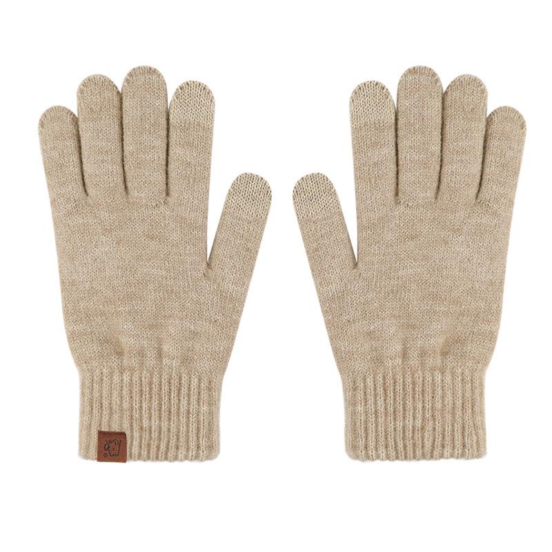 Winter Knitted Gloves for Warmth and Cold Outdoor Touch Screen Solid Color Plus Velvet Windproof Student Writing Wool Gloves for Riding Bike
