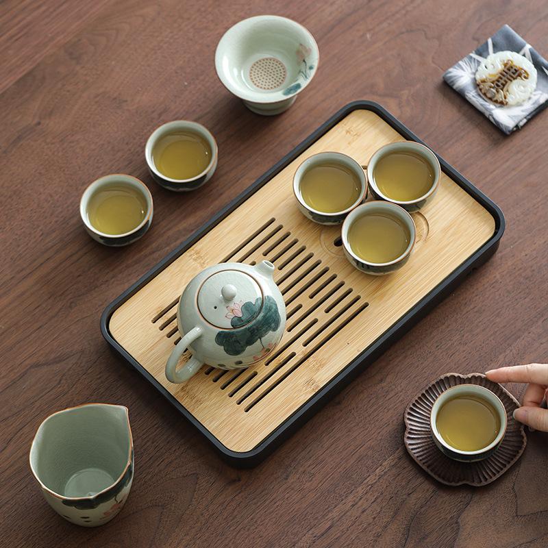 Ge Kiln Hand-Painted Kung Fu Tea Set, Household High-End Ceramic Teapot, Teacup Cover Bowl, Gift For Elders