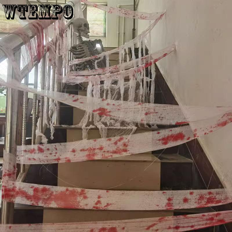 

WTEMPO Halloween Bandages Blood Gauze Decorations Bars Haunted Houses Horror Props Warning Tapes Party Scene Decoration Supplies 2pcs*8cm*1000cm червоний