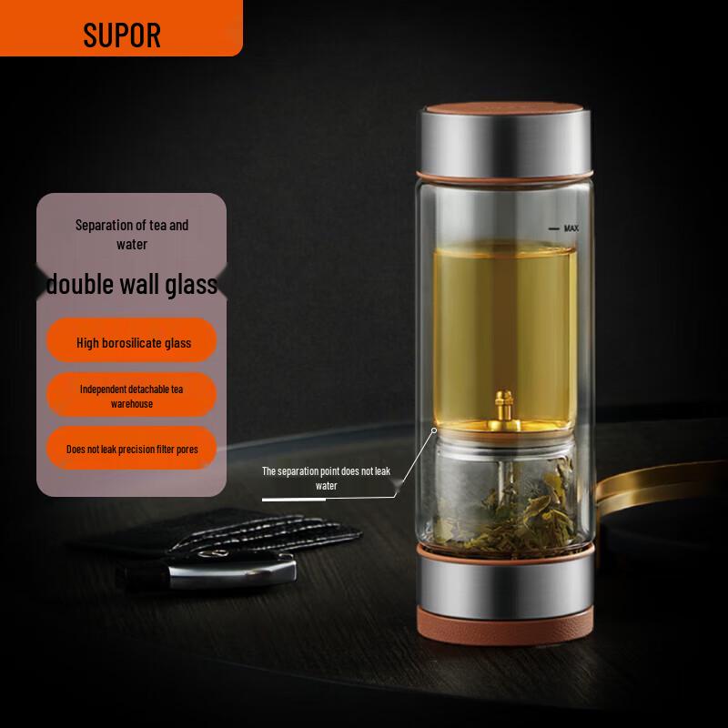 Supor Double-Wall Borosilicate Glass Tea Infuser Mug