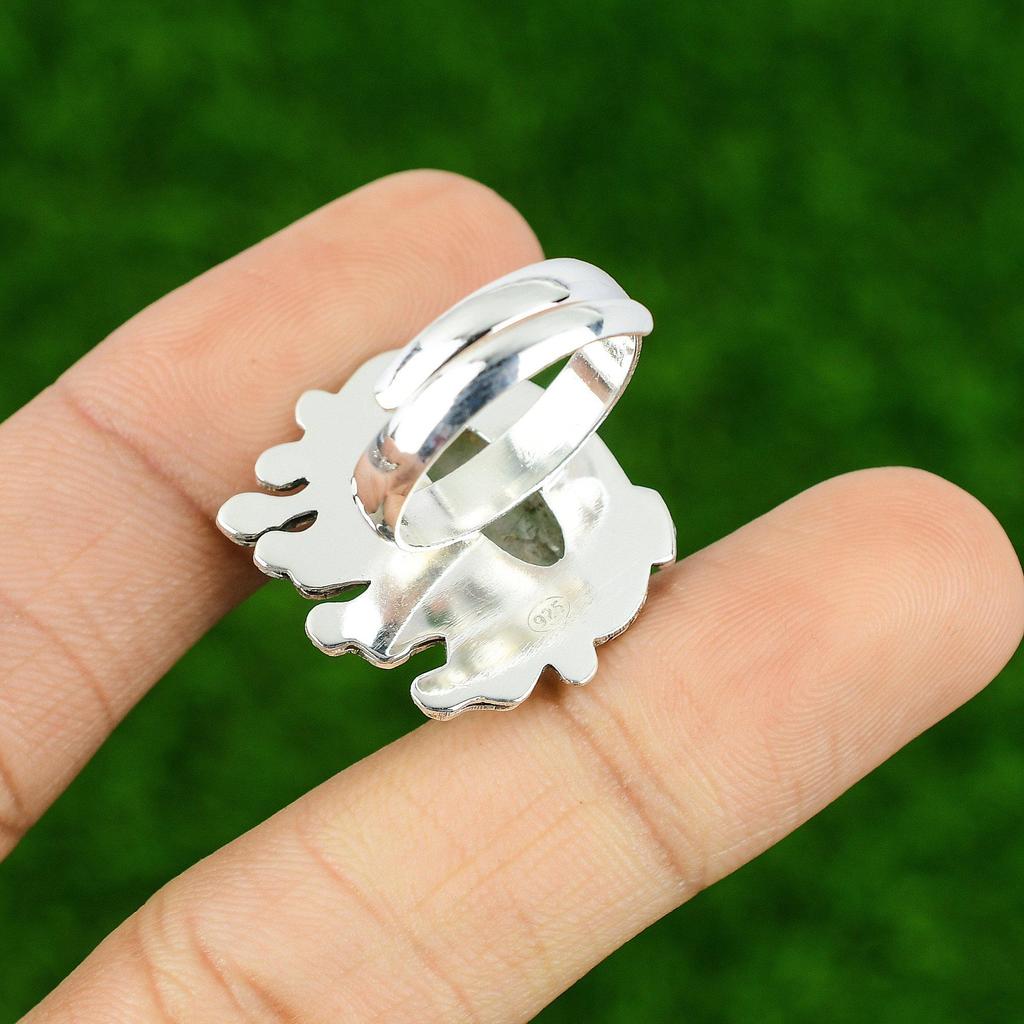 Natural Rutile Gemstone Promise Black Adjustable Ring 925 Sterling Silver