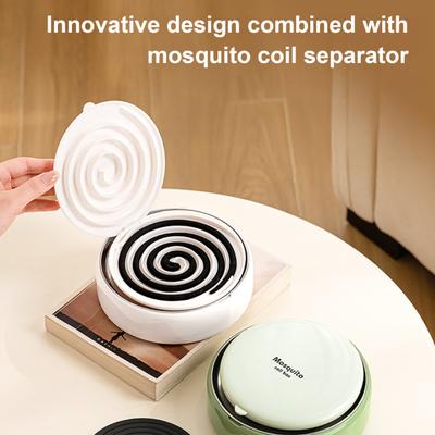 Mosquito Coil Tray Portable Round Mosquito-Repellent Incense Holder High-Temperature Resistant Metal Plate Covered Dustproof Design Mosquito Coil Box