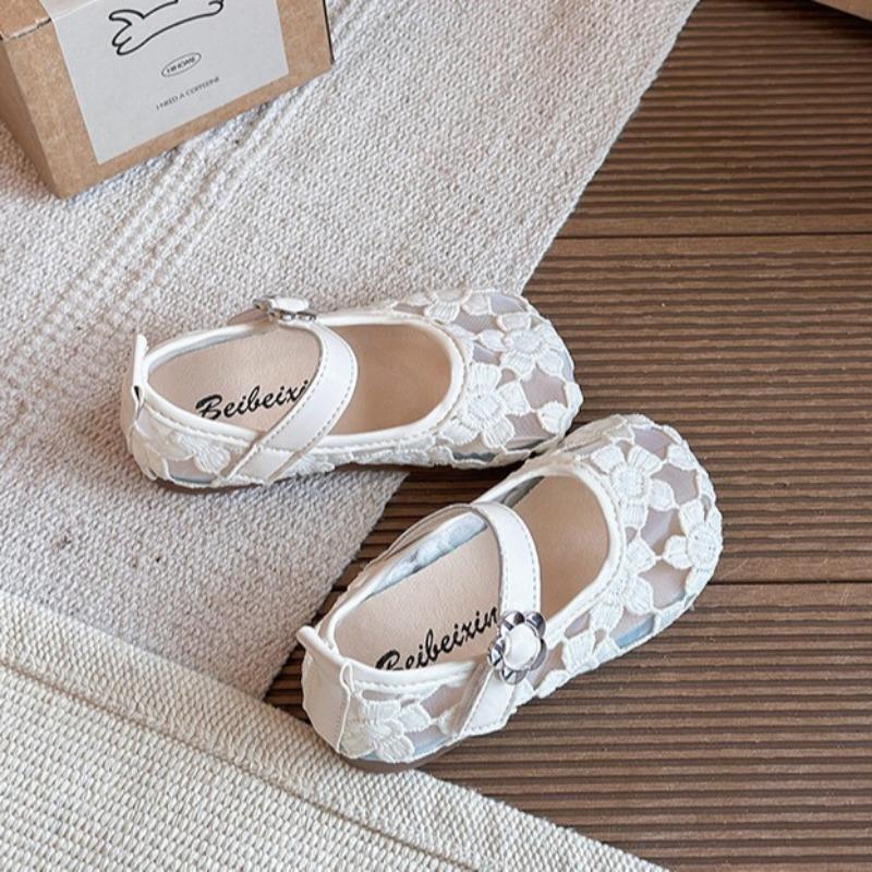 Cute Lace Floral Leather Shoes Girls Spring Summer Soft Sole Princess Sandals Baby Kids Footwear