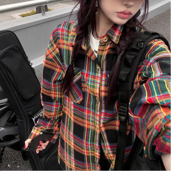 

Американская ретро клетчатая женская куртка и рубашка с длинным рукавом для весны/осени Medium