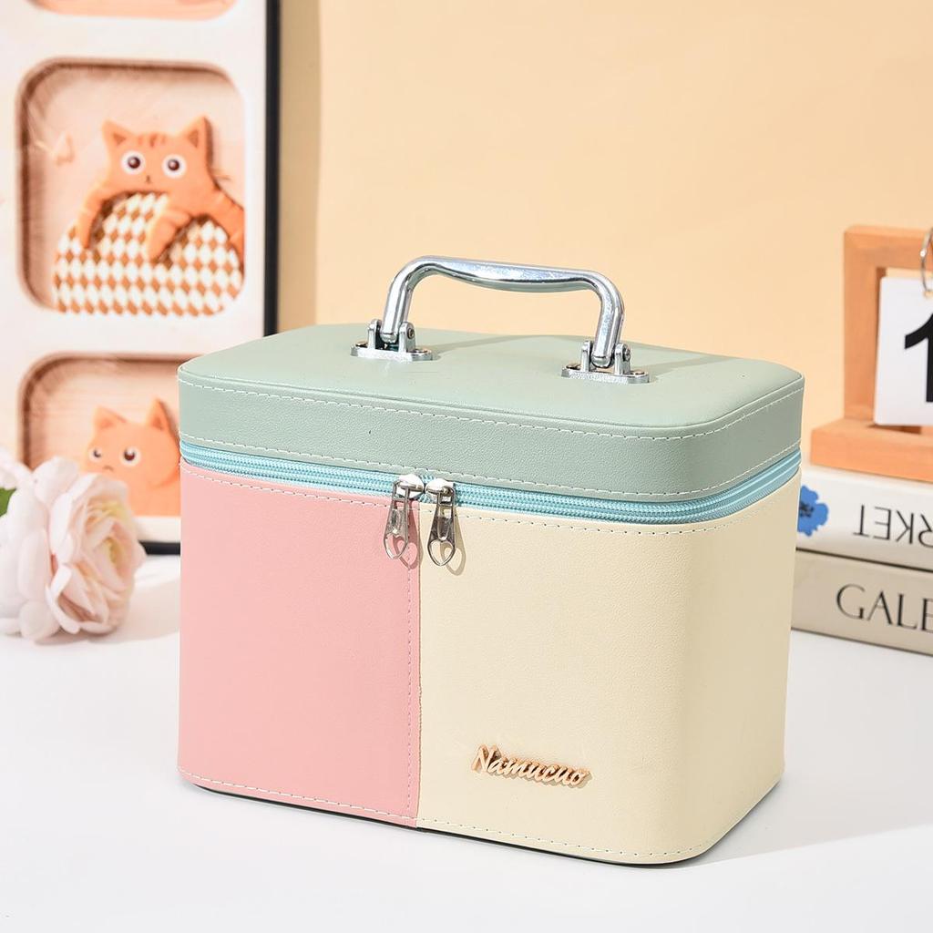 Macaron Portable PU Makeup Case: Large Capacity Two-Tone Skincare Vanity Organizer