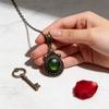 Geometric Gothic Bronze Green Stone Pendant Necklace With Cross Chain For Women