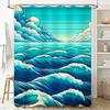 Ocean Blue Waves Shower Curtain with Clouds Waterproof Fabric for Bathroom Decor Artistic Modern Design 72x84 Inches