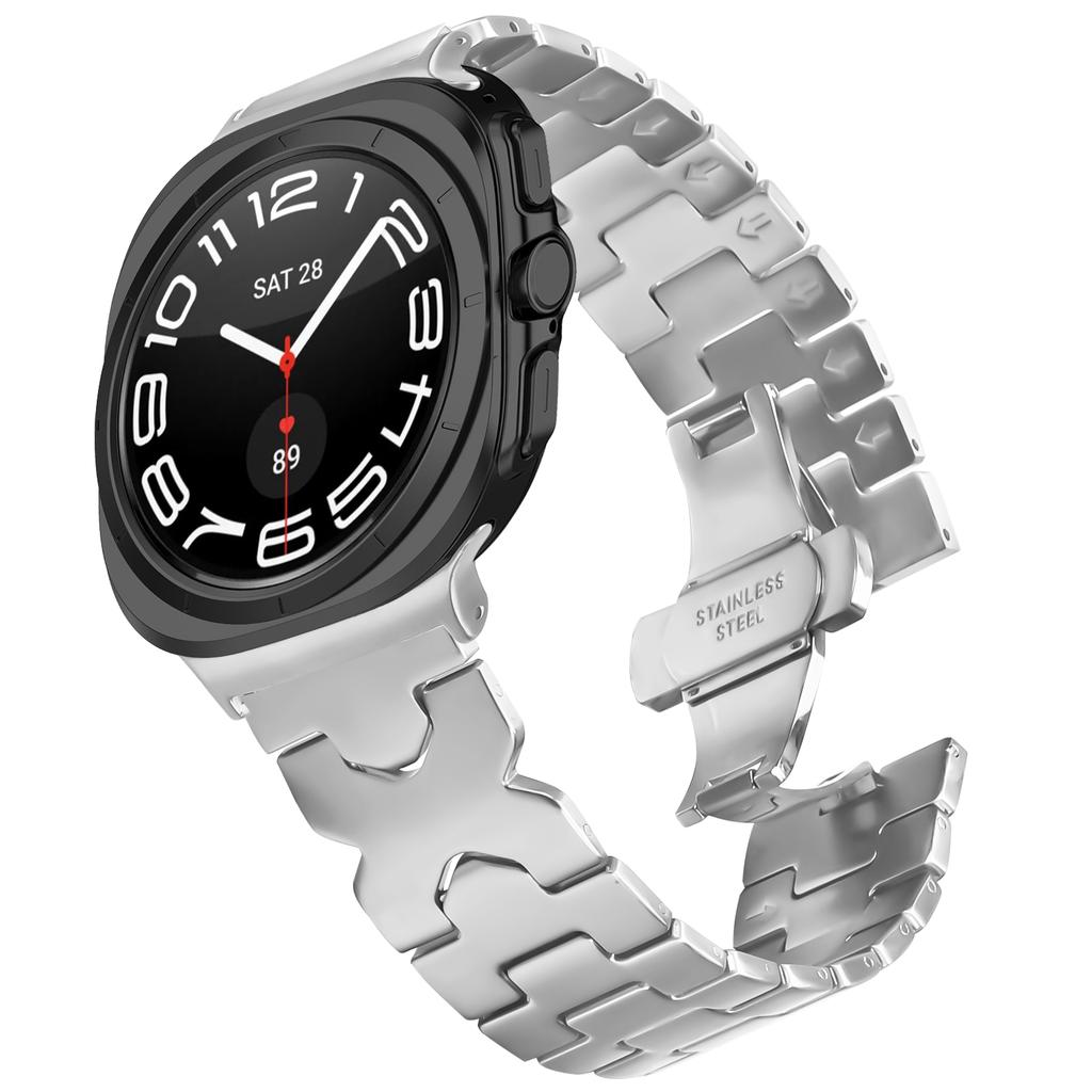 Watch Band for Samsung Galaxy Watch Ultra 47mm/Watch Ultra (2025) 47mm Stainless Steel Strap with X-Shaped Butterfly Clasp