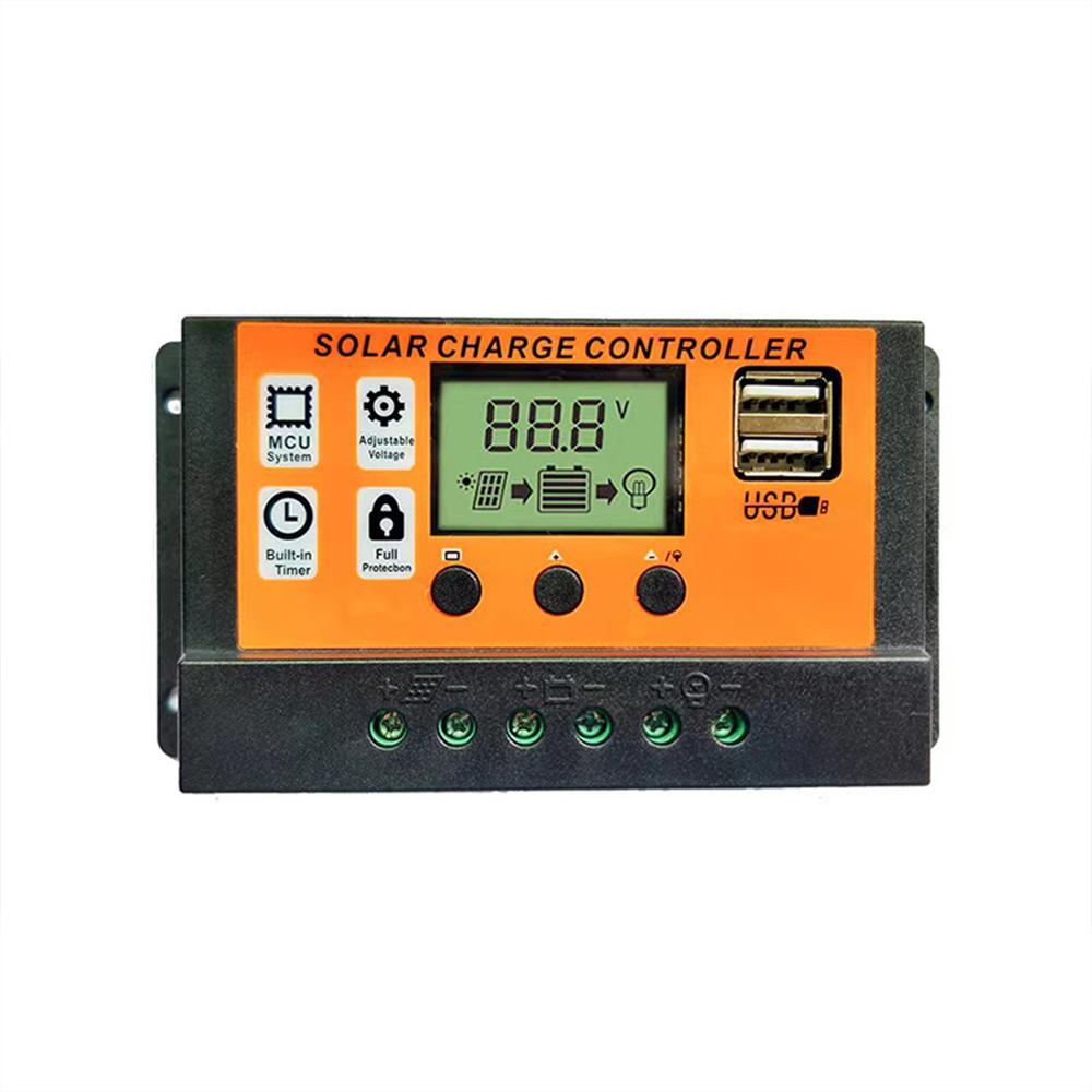 Solar Charge Controller 10A 20A 30A 40A 50A 60A 70A 80A 90A 100A Solar Panel Controller Dual USB Ports Large Screen LCD Display