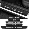 Carbon Fiber Leather Car Door Sill Protect Strip Durable Decor Decals for C3 Logo Auto Threshold Stickers Accessories