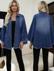 European & American Women's Loose Batwing Sleeve Denim Jacket - Autumn/Winter Fashion Lapel Coat