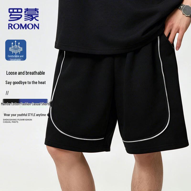 ROMON Men s Elastic Drawstring Casual Shorts M