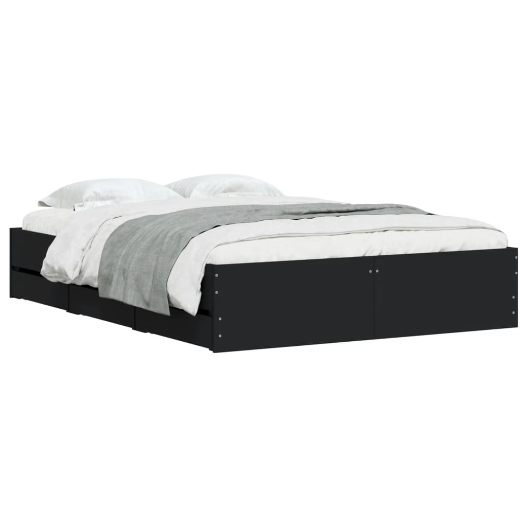 Bed Frame with Drawers Black 120x190 cm Engineered Wood