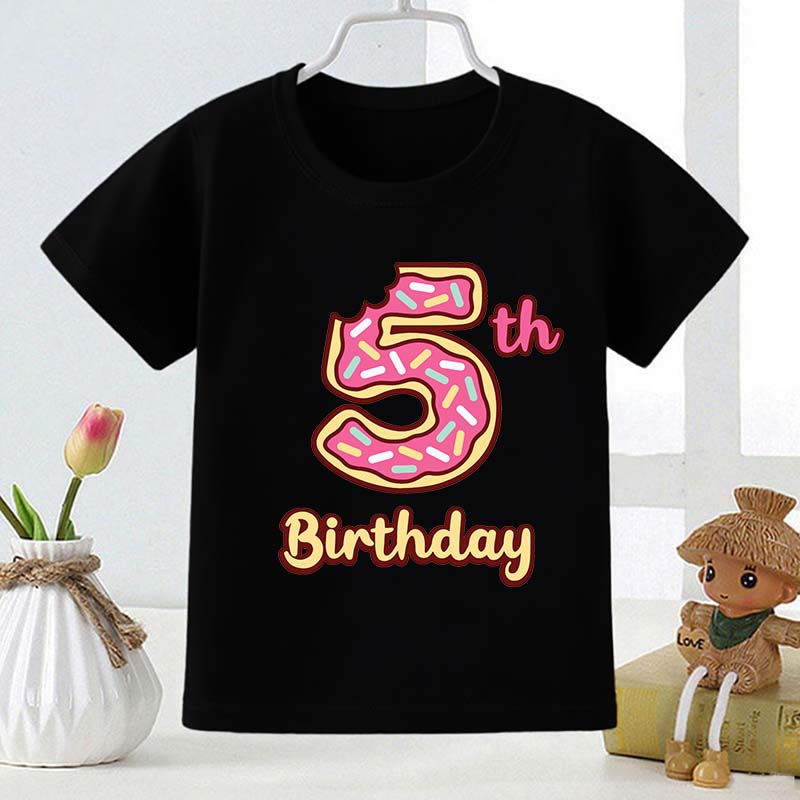 Cute Doughnut Number Print Cartoon Girls Clothes 1 2 3 4 5 6 7 8 9 Years Happy Birthday Summer Kids T Shirt Baby Boys T-Shirts