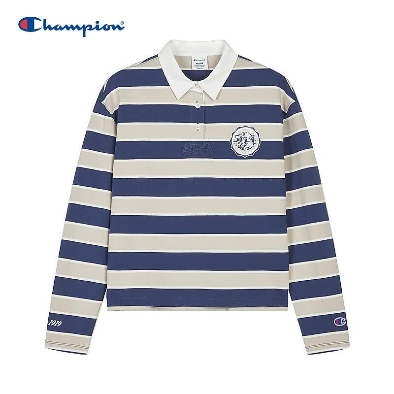 Champion Women's Striped Long Sleeve Polo T-Shirt