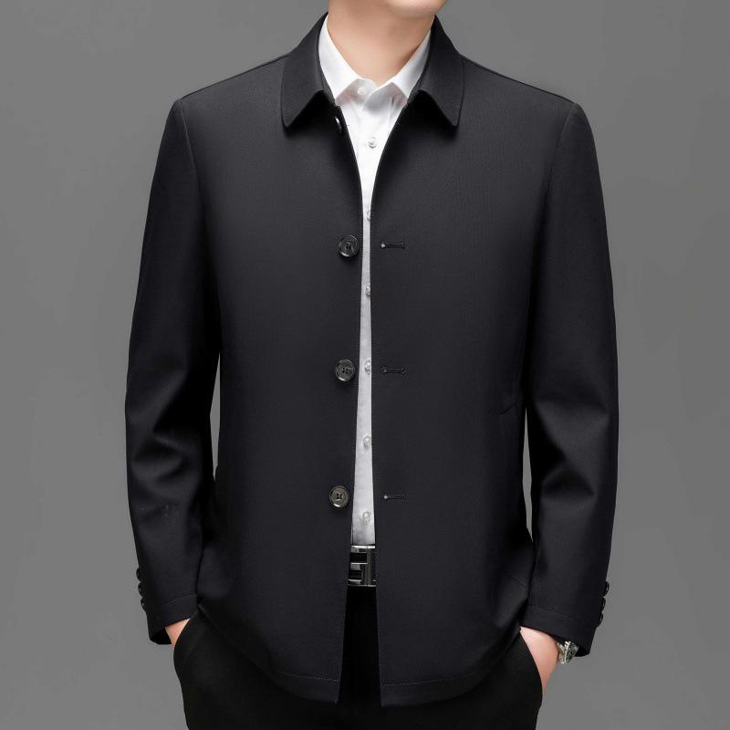 Men's Spring/Autumn Mulberry Silk Button-Up Jacket - Middle-Aged Business Casual Outerwear