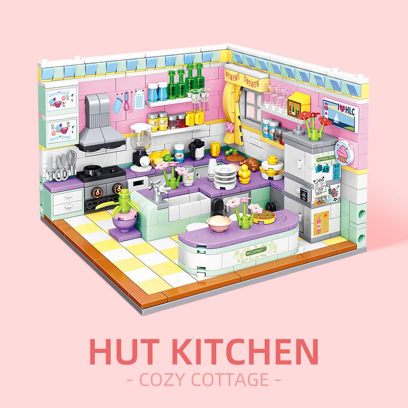 Zhegao Mini House Street View Kitchen Blocks: Creative Educational Toys Compatible with Lego for Girls.