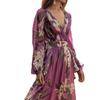 Winter, Europe And The United States New Women'S V-Neck Long-Sleeved Printed Pendulum Dress