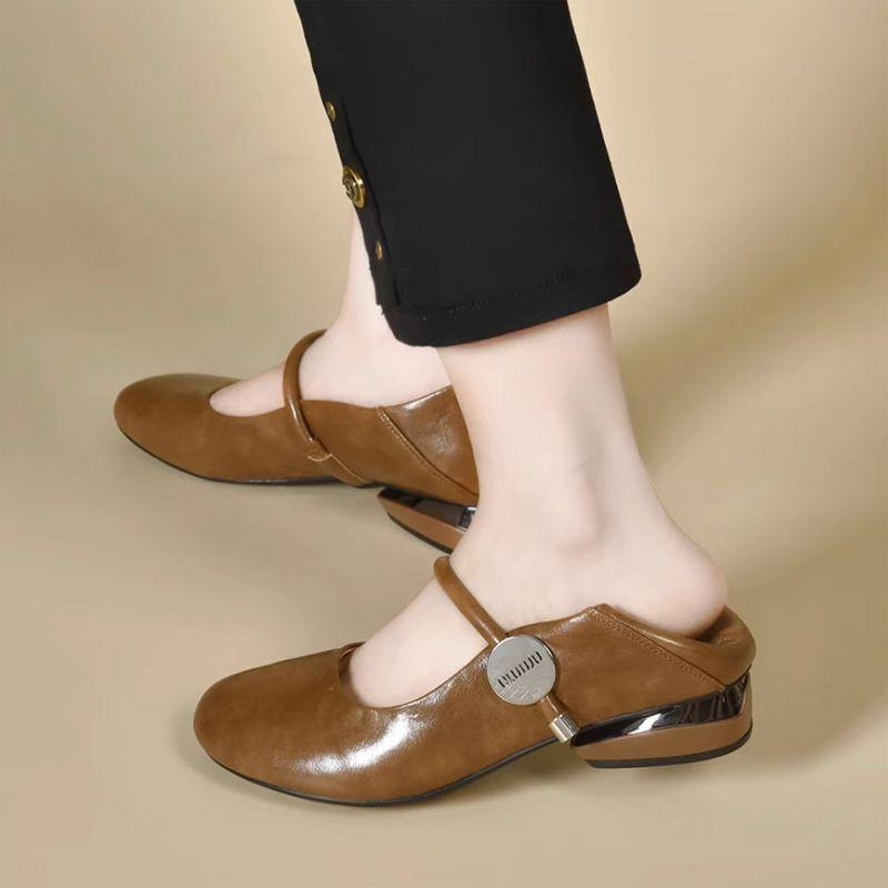 

shallow mouth flat-soled single shoes women s soft leather soft sole leather women s shoes round head beanie shoes small leather shoes 38 хакі