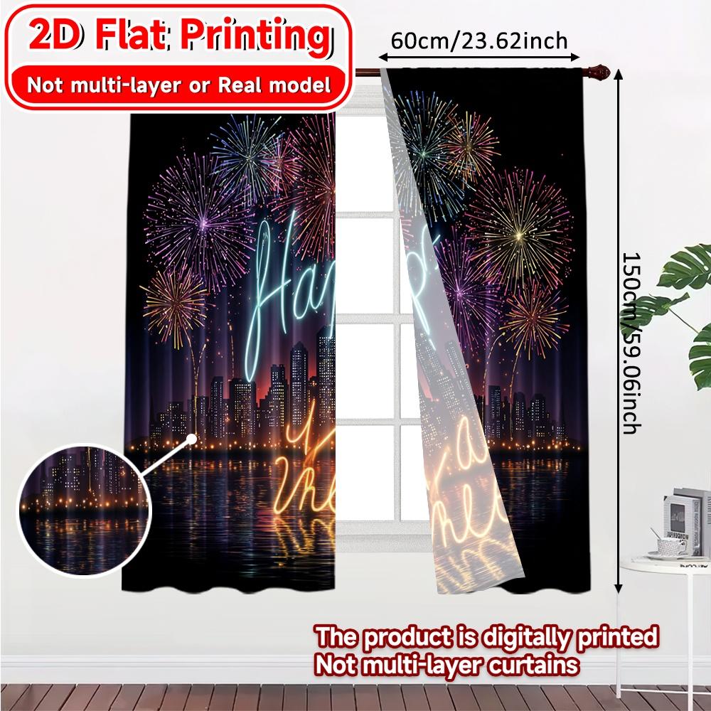 2D Flat Printing  2pcs NewYearCelebration Popular Window Curtain Versatile 100% Polyester Curtains Decorations For Home Ldeal