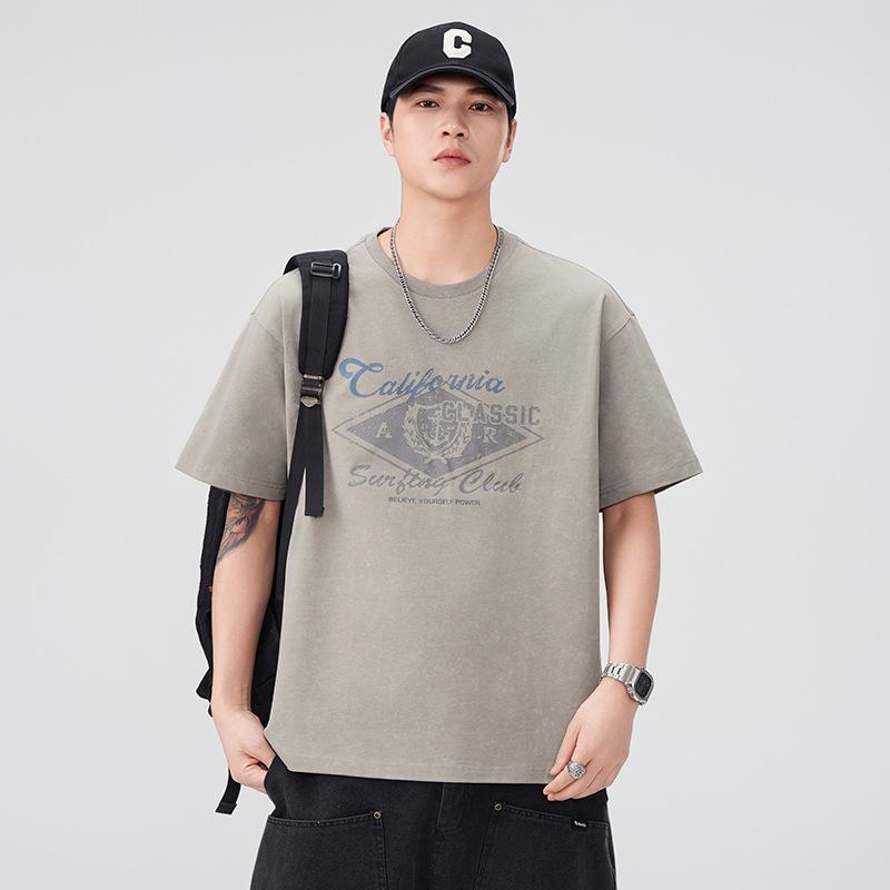 300g Heavyweight Retro Pure Cotton Short-sleeved T-shirt for Men's Summer New Loose Round Neck Half-sleeved Top