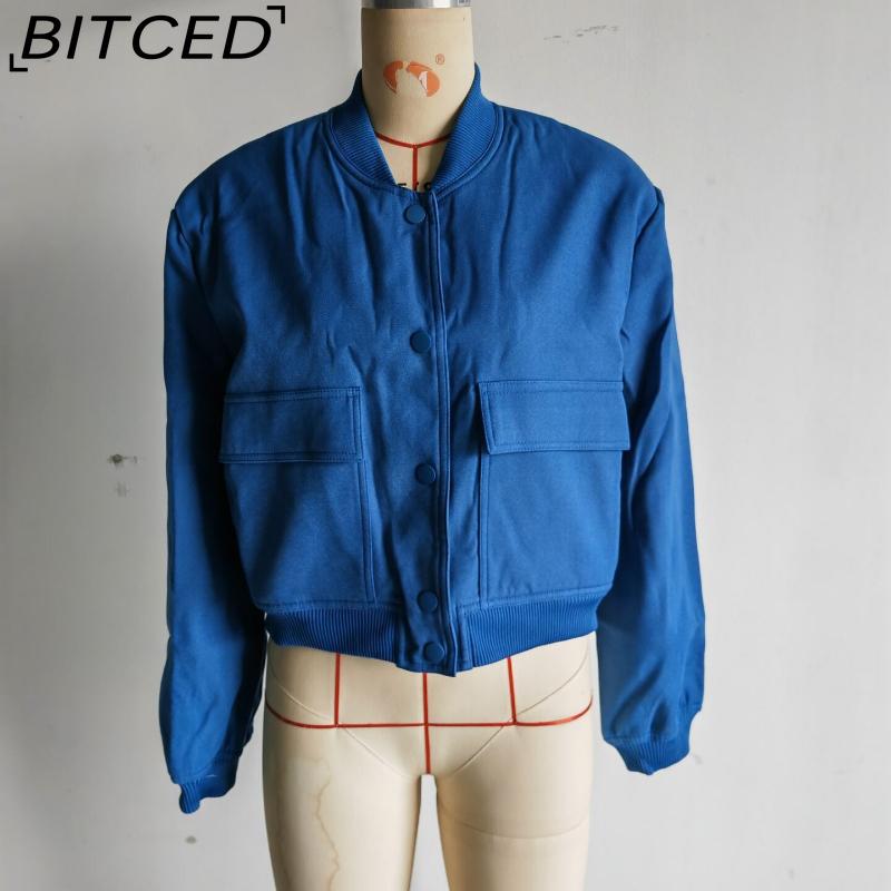 BITCED Spring Women's Oversized Pocket Jacket with Stand Collar