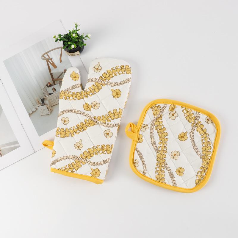 Pastoral Style Cotton Heat-Resistant Oven Mitts - Anti-Scald Kitchen Baking Gloves