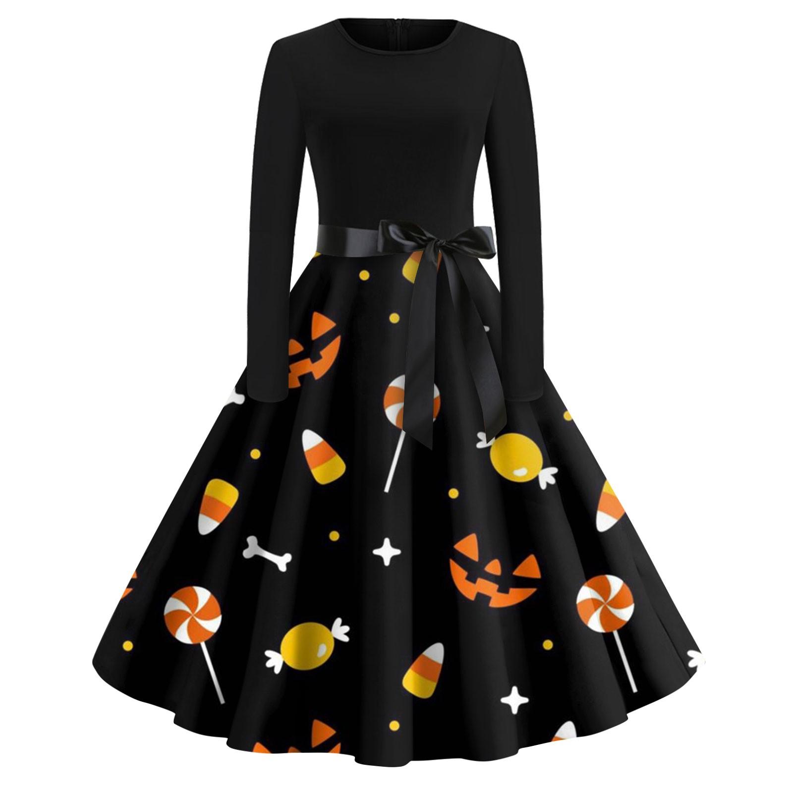 Женское винтажное классическое платье с длинным рукавом и принтом — фото 3